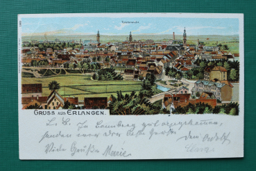 AK Gruss aus Erlangen / 1902 / Litho Lithographie / Totalansicht / Strassen Architektur